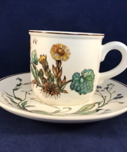 Villeroy en Boch Botanica koffiekop en schotel Tussilago farfara, Ø kop 7,5 cm, hoog 7 cm