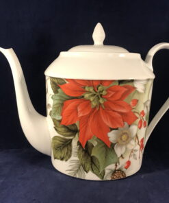 Limoges ''Poinsettia' theepot met kerstroos
