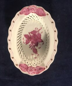 Herend Apponyi roze mandje met vlechtwerk