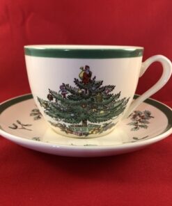 Spode 'Christmas tree' kop en schotel, hoogte kop 6,3 cm Ø 8,6 cm,  Made in England