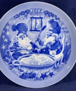 Zweeds kinderbord in blauw wit met gouden randje '1979'