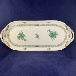 Herend Apponyi groen cakeschaal met greepjes nr 436, 36 x 15,3 cm