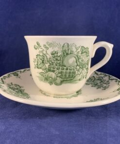 Mason's 'fruit basket' groen koffiekop en schotel, hoog 6,2 cm Ø 7,5 cm. 