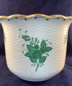 Herend Apponyi groen cachepot met wicker patroon nr 7302, hoog 13,5 cm Ø 18,5 cm