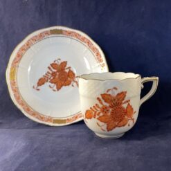 Herend Apponyi orange/marron koffiekop en schotel, kop nr 709 Ø 6 cm, hoog 6 cm. - Afbeelding 4