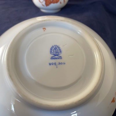 Herend Apponyi orange/marron koffiekop en schotel, kop nr 709 Ø 6 cm, hoog 6 cm. - Afbeelding 3