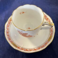 Herend Apponyi orange/marron koffiekop en schotel, kop nr 709 Ø 6 cm, hoog 6 cm. - Afbeelding 2