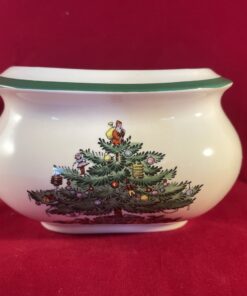 Spode 'Christmas tree' suikerpot zonder deksel hoog 8 cm, 9,5 x 11,5 cm  Made in England