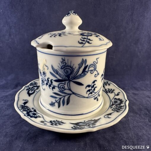 Blue Danube jampot met schotel, hoog 10 cm.