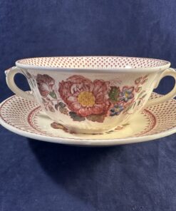 Mason's 'Pink Paynsley' soepkom met schotel Ø kom  12,5 cm diameter en 5,5 cm hoog