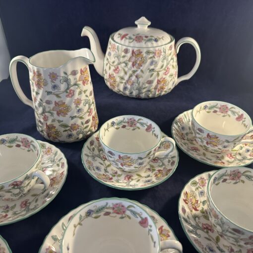 Minton Haddon Hall green edge theepot, hoog 14,5 cm, inhoud 1 liter - Afbeelding 7