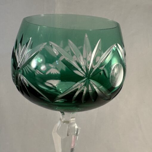 Val Saint Lambert wijnglas flessengroen prachtig geslepen, hoog 19,5 cm, Ø 7 cm - Afbeelding 2