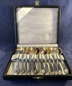 Doosje met 12 verzilverde theelepels puntfilet.