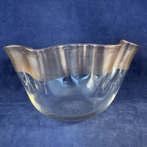 Kristallen schaaltje/ vingerkommetje hoog 6,8 cm Ø 12 cm met lichtblauwe ribbelrand - Afbeelding 2