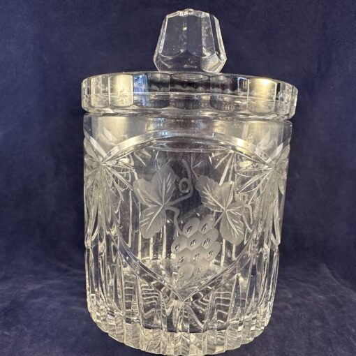 Pot met deksel/ zware koekpot geslepen kristal, hoog 19 cm Ø 13 cm. - Afbeelding 3