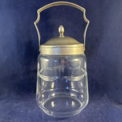 Pot met deksel/ koekpot met tinnen montuur, geslepen kristal, hoog 20 cm Ø 10 cm