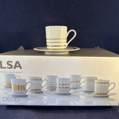 LSA set van 8 porseleinen koffiekop en schotels wit/goud Ø 5,2 cm hoog 5,7 cm.
