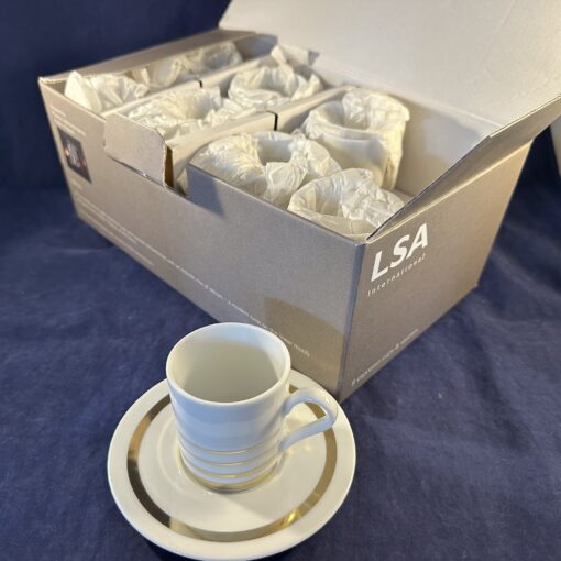 LSA set van 8 porseleinen koffiekop en schotels wit/goud Ø 5,2 cm hoog 5,7 cm. - Afbeelding 3