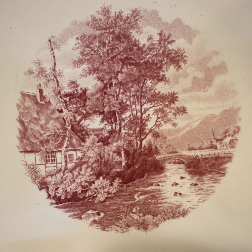 Societe Ceramique 'Landschap' rood gebakstel met 12 gebaksborden 25,5 x 29 cm / 14,7 x 14,7 cm - Afbeelding 2