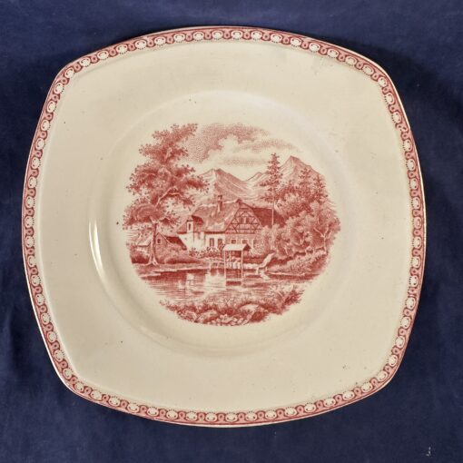 Societe Ceramique 'Landschap' rood gebakstel met 12 gebaksborden 25,5 x 29 cm / 14,7 x 14,7 cm - Afbeelding 5
