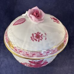 Herend Apponyi roze suikerpotje met deksel nr.1662AP Ø 10,6 hoog 10 cm. - Afbeelding 2
