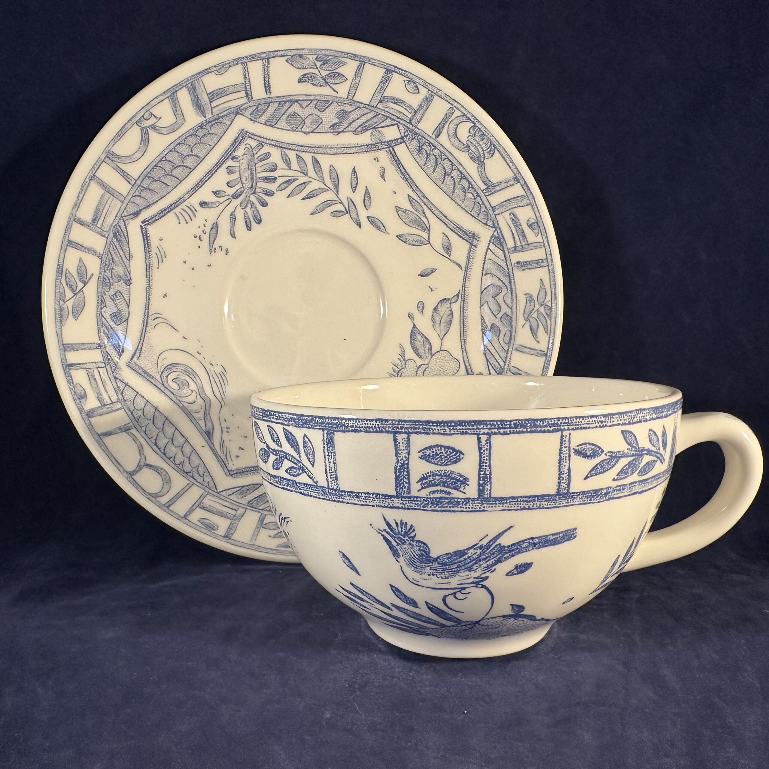 Gien 'oiseau bleu' jumbokop en schotel Ø 11,4 cm hoog 6,8 cm. - Afbeelding 3