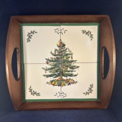 Spode 'Christmas tree' houten dienblad met 4 tegels 35 x 35 cm