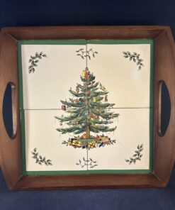 Spode 'Christmas tree' houten dienblad met 4 tegels 35 x 35 cm