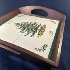 Spode 'Christmas tree' houten dienblad met 4 tegels 35 x 35 cm - Afbeelding 2