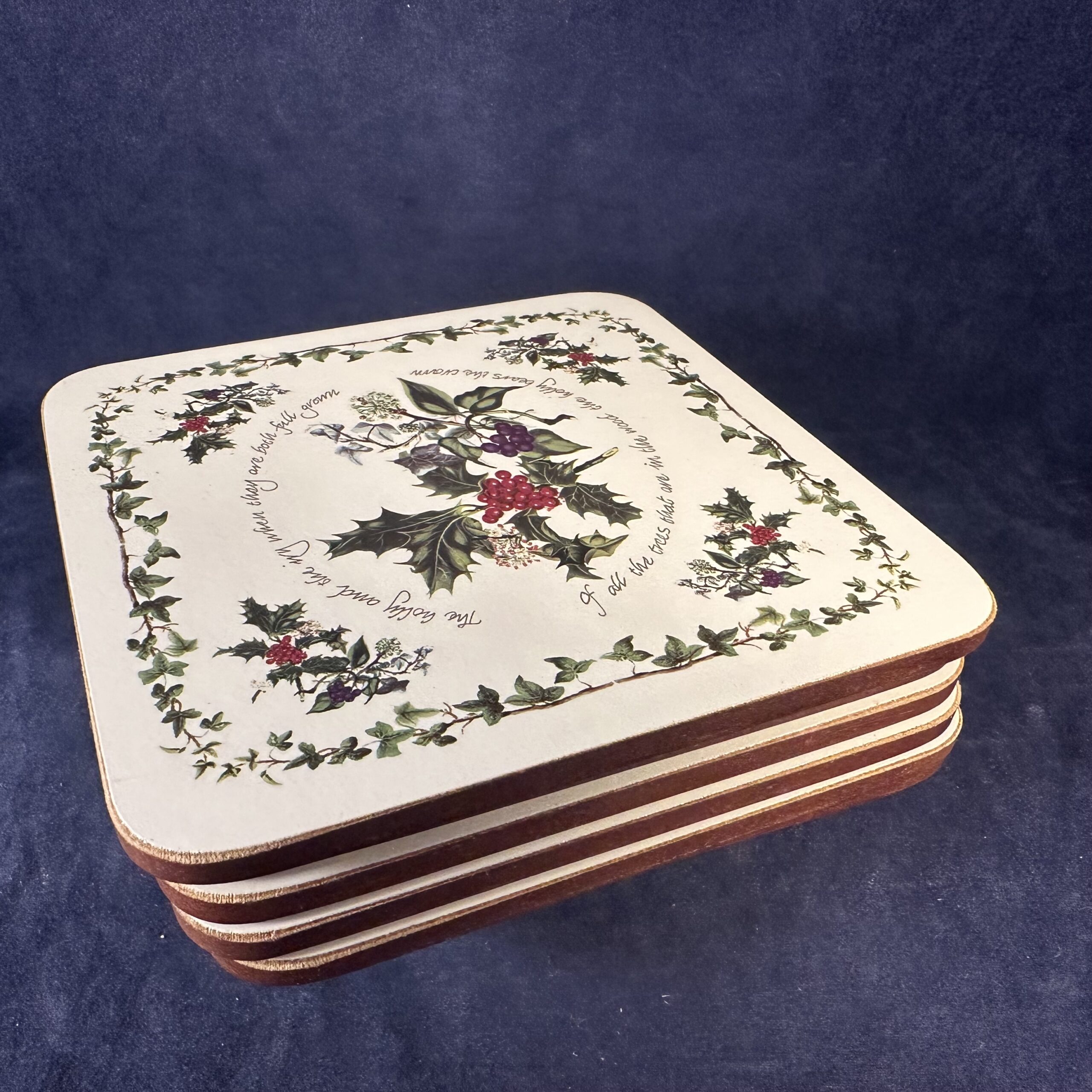 Portmeirion Botanic Garden / Pimpernel 'The Holly and the Ivy' set van 6 onderzetters 10,5 x 10,5 cm