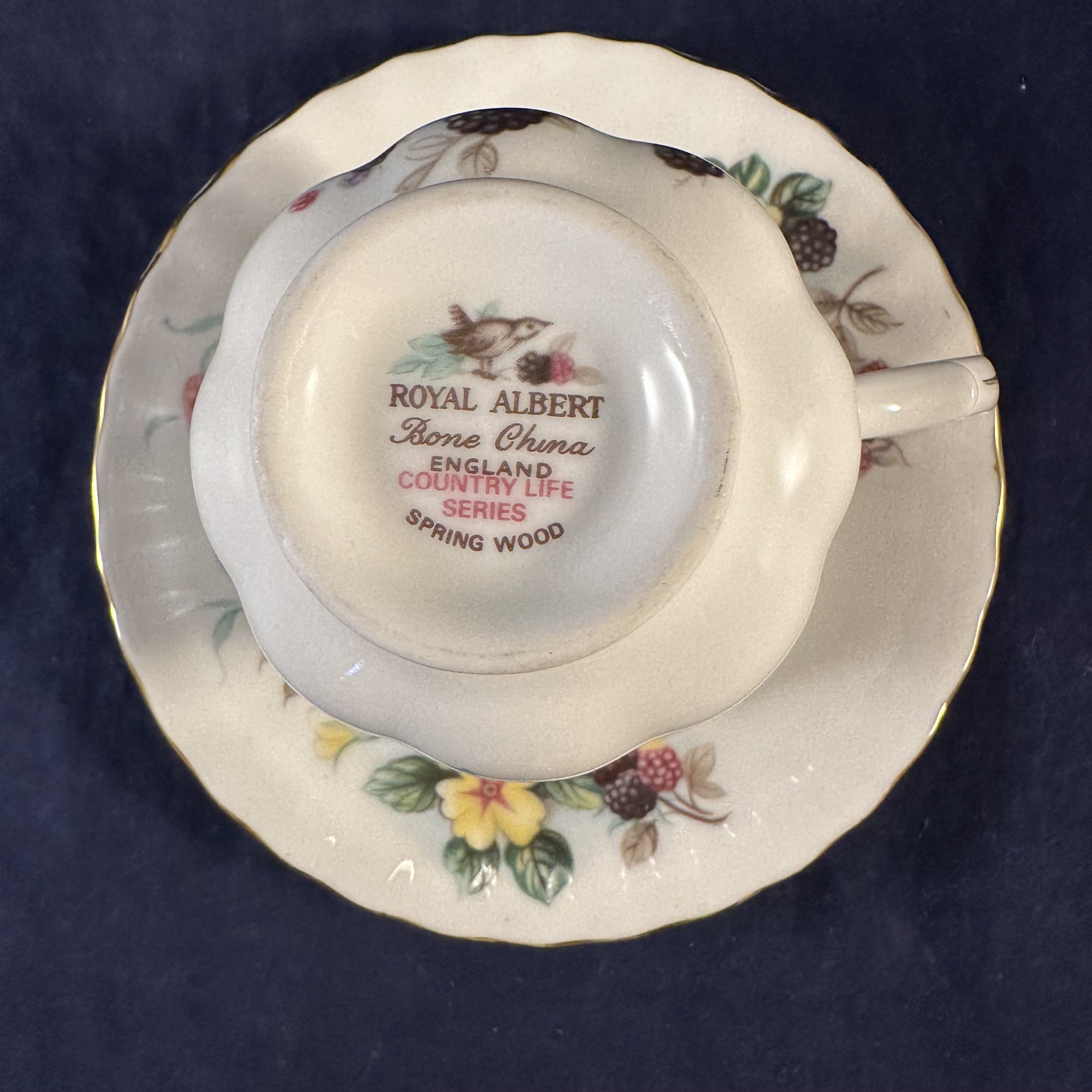 Royal Albert 'Springwood' dameskop en schotel Ø 7,3 cm hoog 7,7 cm. - Afbeelding 4