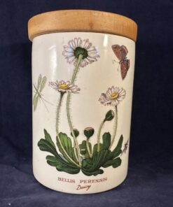 Portmeirion Botanic Garden voorraadpot/ voorraadbus met houten deksel, hoog 13,5 cm Ø 9 cm. 'Bellis perennis'