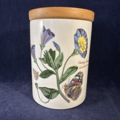 Portmeirion Botanic Garden voorraadpot/ voorraadbus met houten deksel, hoog 13,5 cm Ø 9 cm. 'Convolvulus/ Trailing Bindweed