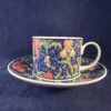 Dunoon kop en schotel met irissen hoog 6 cm Ø 8 cm, 'Iris' adapted from William Morris designs