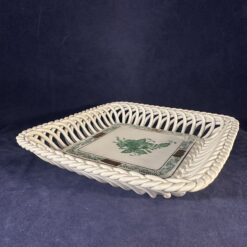 Herend Apponyi groen vierkant mandje met vlechtwerknr 7377, Ø 15,5 x 15,5 cm, hoog 3 cm