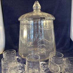 Kristallen geslepen bowlschaal met deksel met 8 glazen met oor hoog 32 cm, Ø 20 cm - Afbeelding 7