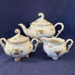 Pirkenhammer 'Avignon' porseleinen theeset bestaande uit theepot, suikerpot, roomkan en 5 kop en schotels - Afbeelding 3