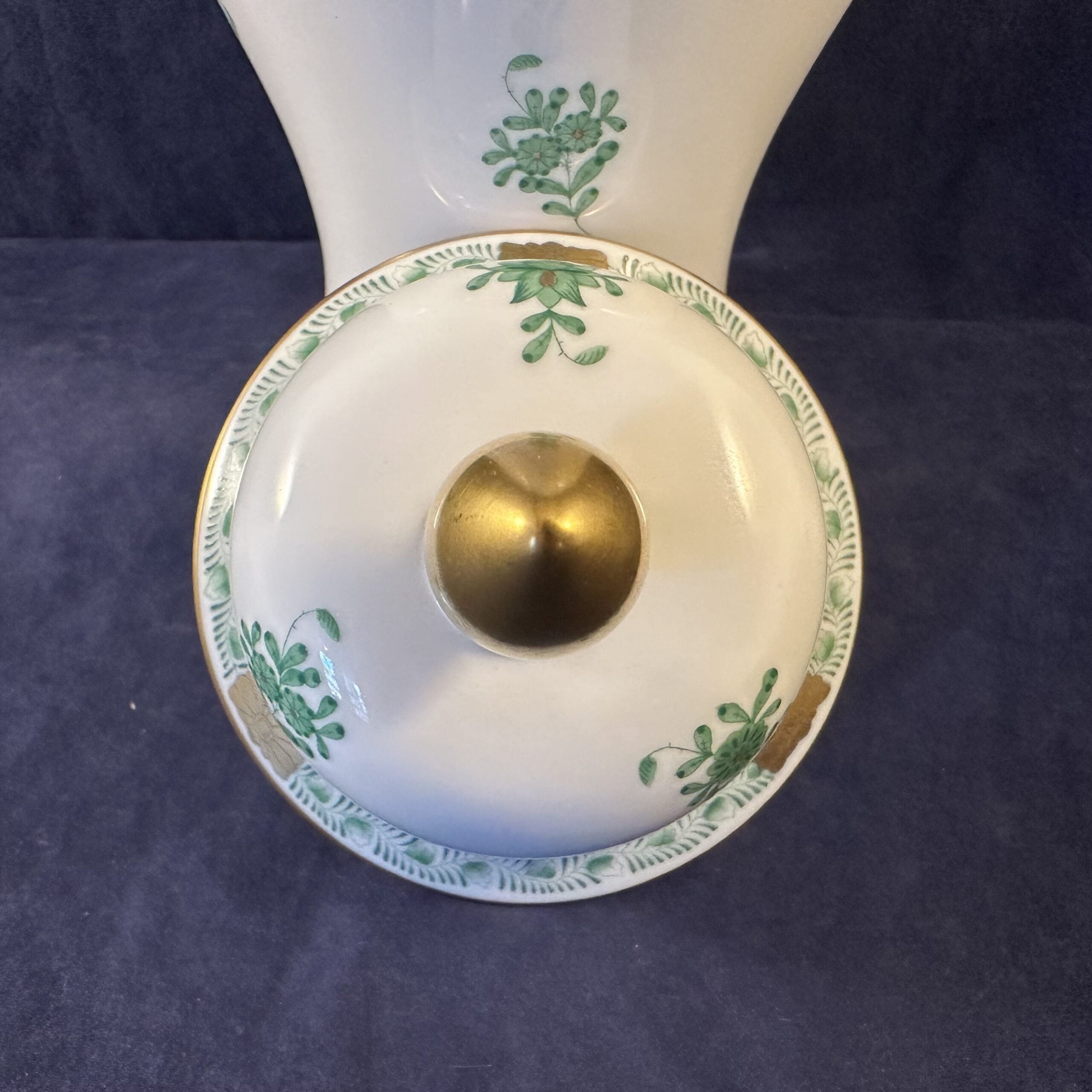 Herend Apponyi groen dekselvaas met deksel hoogte 25 cm Ø 7,5 cm nr 6629 - Afbeelding 3
