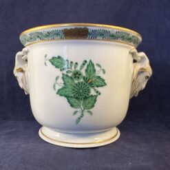 Herend Apponyi groen cachepot met ramskoppen nr 7285, hoog 9,4 cm Ø 11,2 cm. - Afbeelding 4