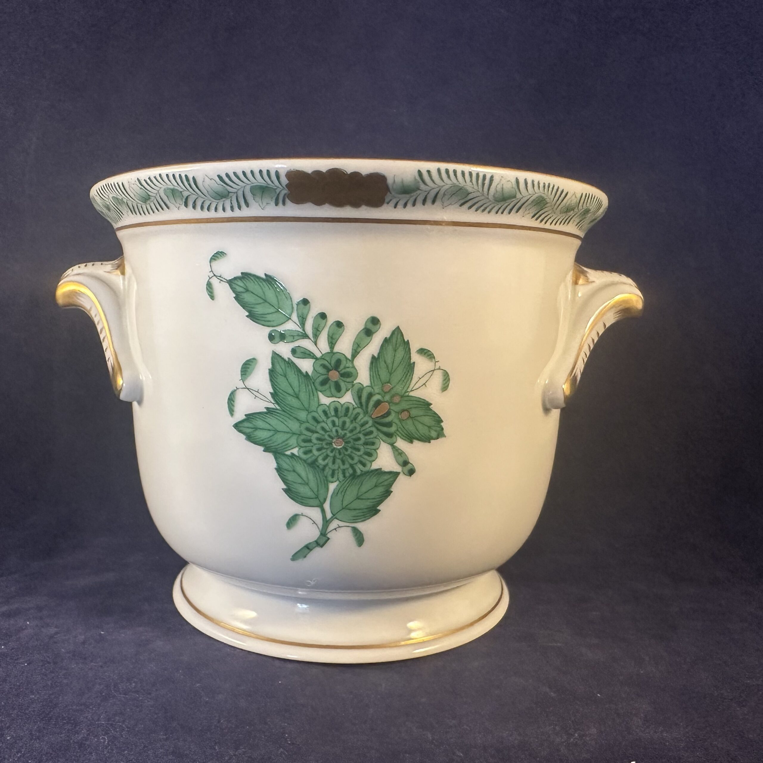 Herend Apponyi groen cachepot nr 7215 hoog 9,3 cm, Ø 11,3 cm - Afbeelding 3