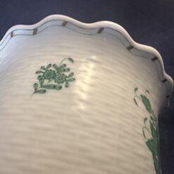 Herend Apponyi groen cachepot met wicker patroon, hoog 11 cm, Ø 15 cm. nr. 7303 'net weave' - Afbeelding 3