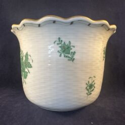 Herend Apponyi groen cachepot met wicker patroon, hoog 11 cm, Ø 15 cm. nr. 7303 'net weave' - Afbeelding 4