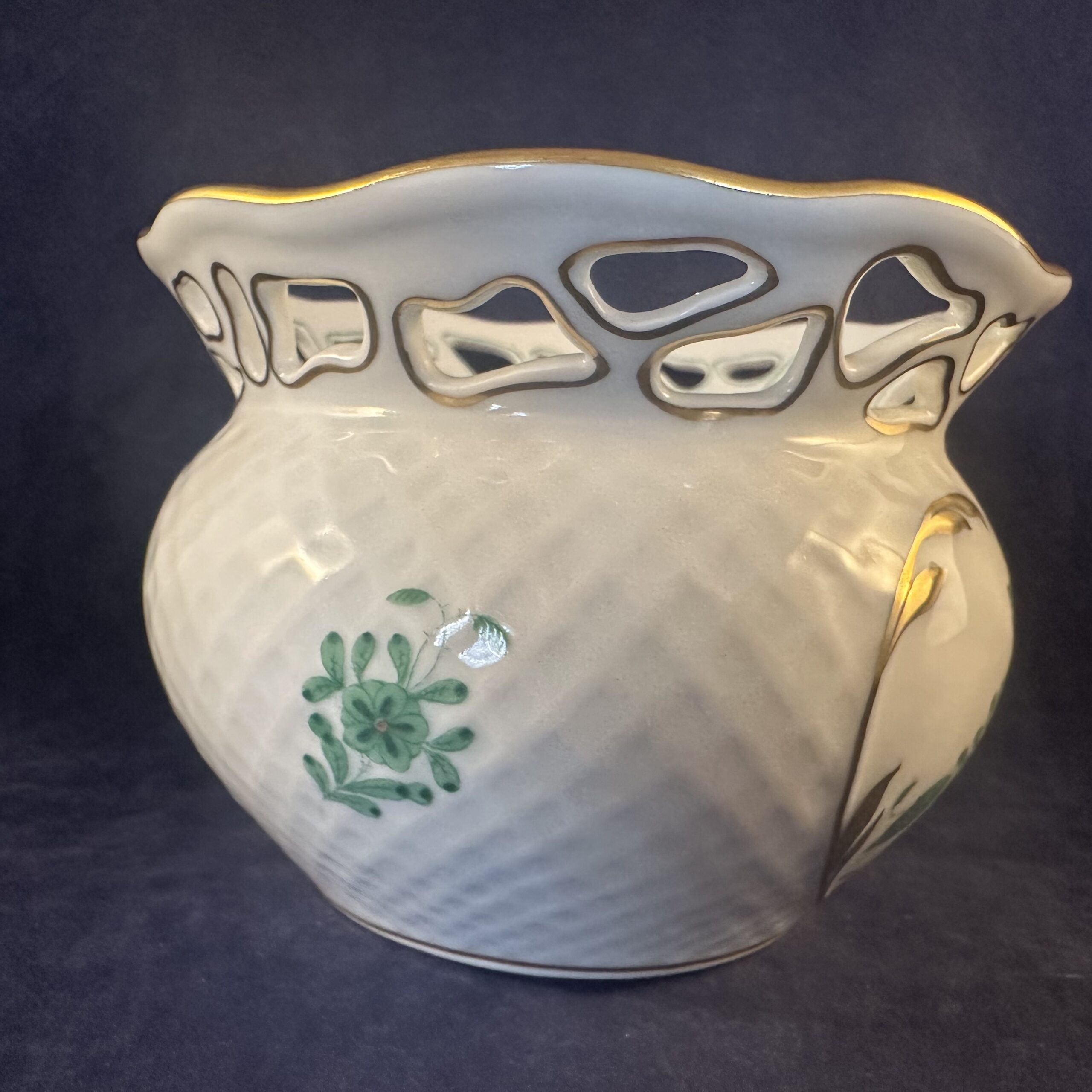 Herend Apponyi groen cachepot met opengewerkte rand 7247 hoog 8,4 cm Ø 11,9 cm (wicker patroon) - Afbeelding 4