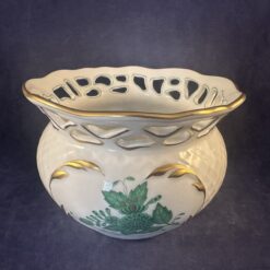 Herend Apponyi groen cachepot met opengewerkte rand 7247 hoog 8,4 cm Ø 11,9 cm (wicker patroon) - Afbeelding 3