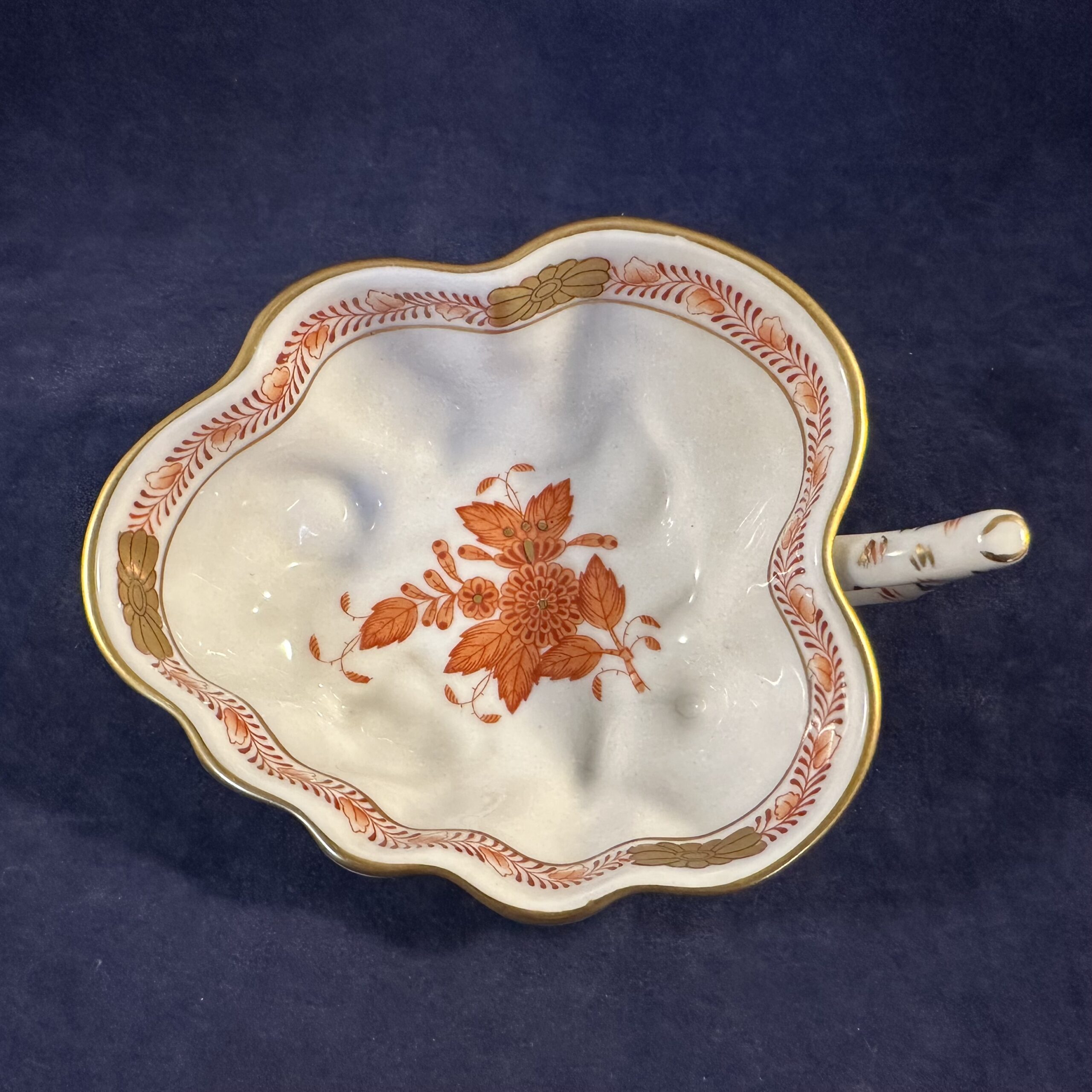 Herend Apponyi marron/orange schaaltje in bladvorm 8 x 10 cm, hoog 4 cm nr 680 - Afbeelding 2