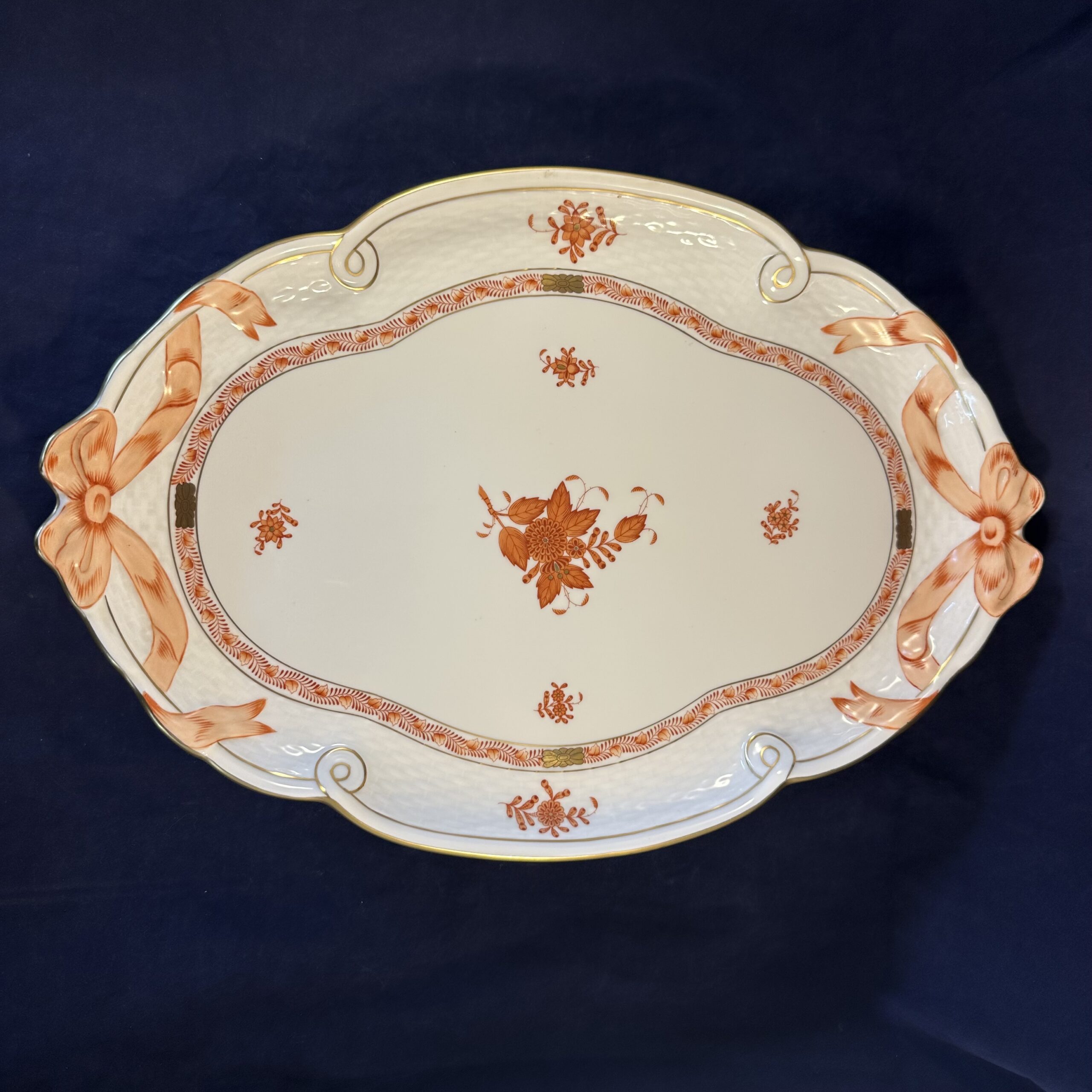 Herend Apponyi Orange grote ovale presenteerschaal met strikken nr. 400 AOG 28,5 x 40,5 cm - Afbeelding 4