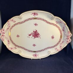 Herend Apponyi roze grote ovale presenteerschaal met strikken nr. 400 AOG 28,5 x 40,5 cm. - Afbeelding 3