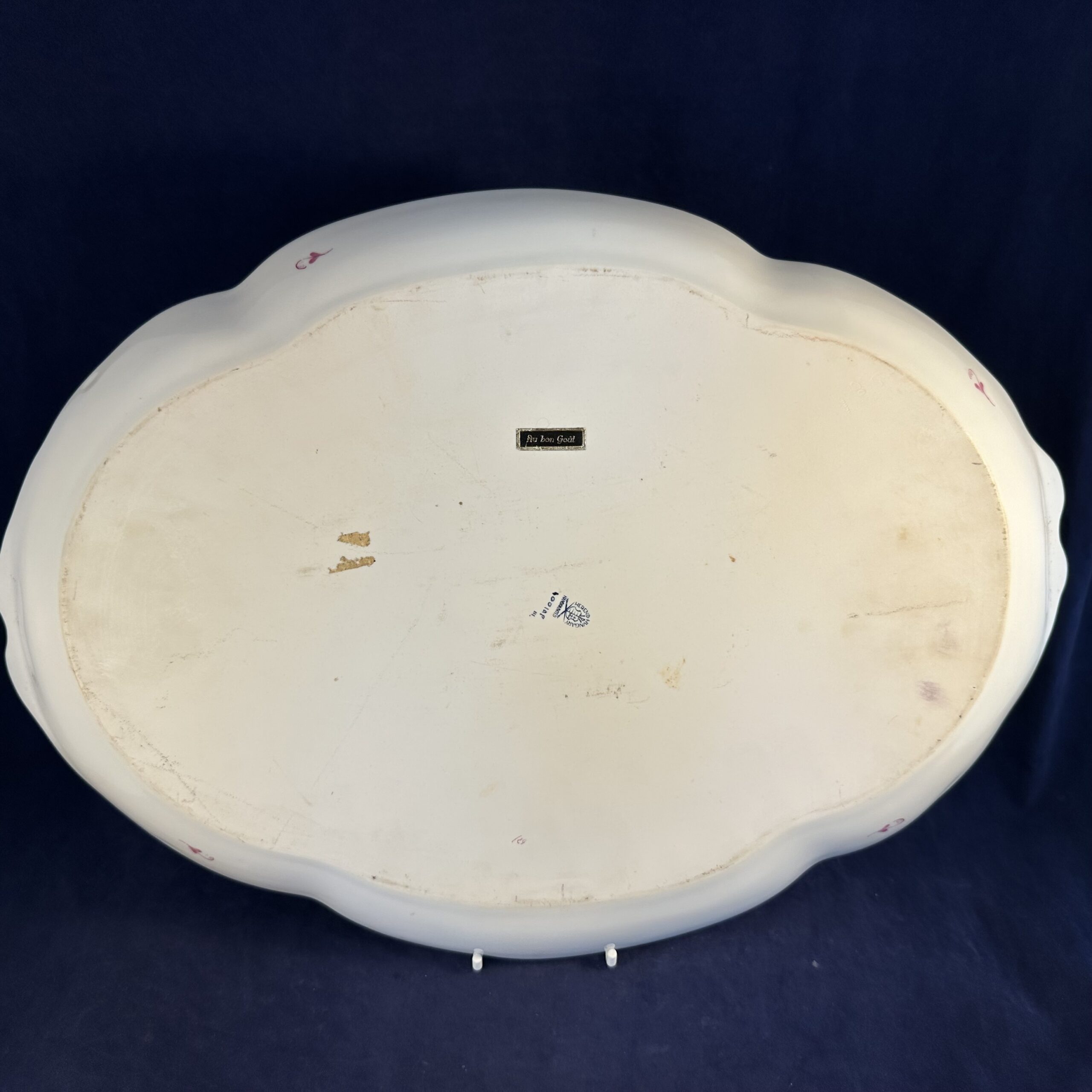 Herend Apponyi roze grote ovale presenteerschaal met strikken nr. 400 AOG 28,5 x 40,5 cm. - Afbeelding 6