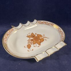 Herend Apponyi marron/ orange ovale asbak nr 7793 13,7 x 11 cm.