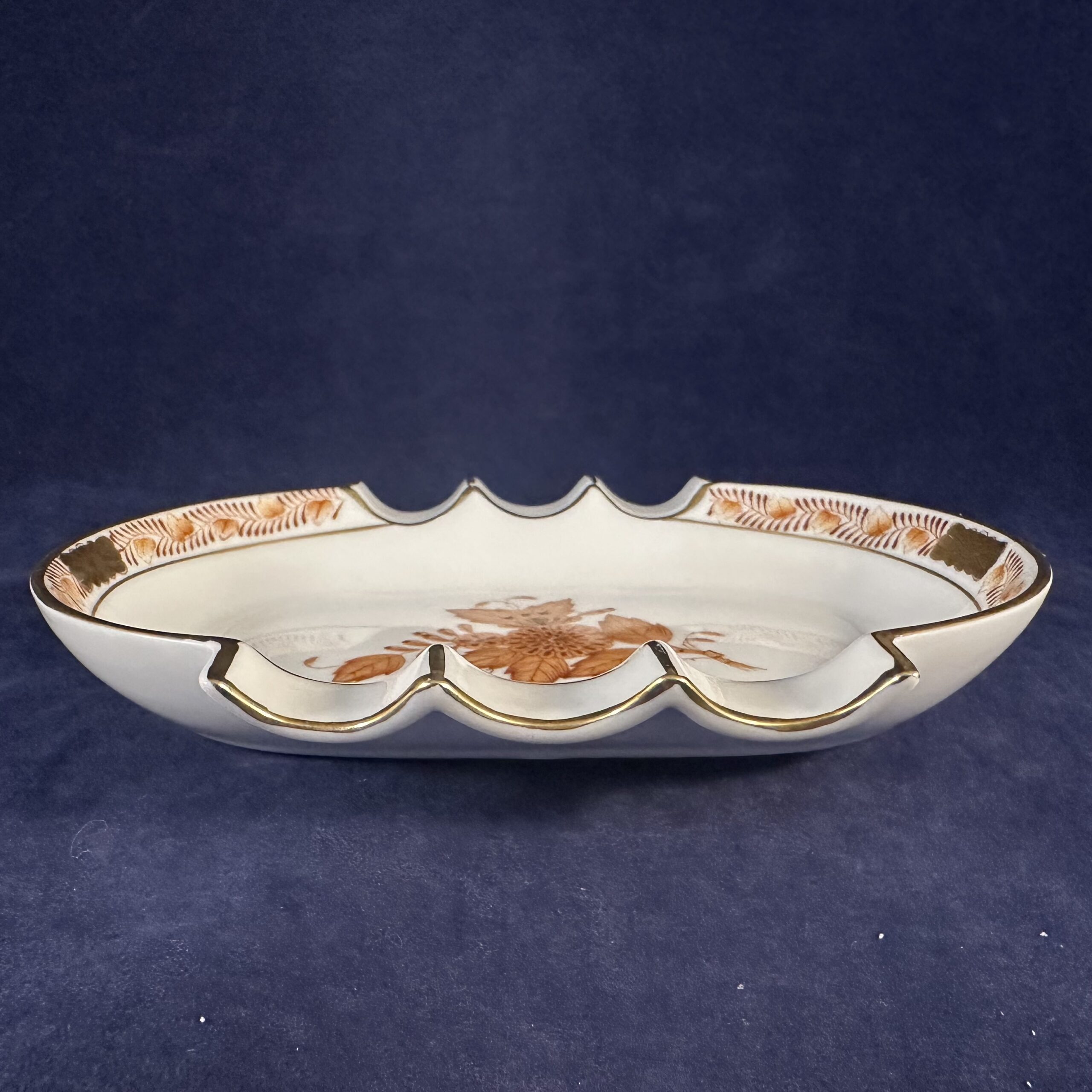Herend Apponyi marron/ orange ovale asbak nr 7793 13,7 x 11 cm. - Afbeelding 3